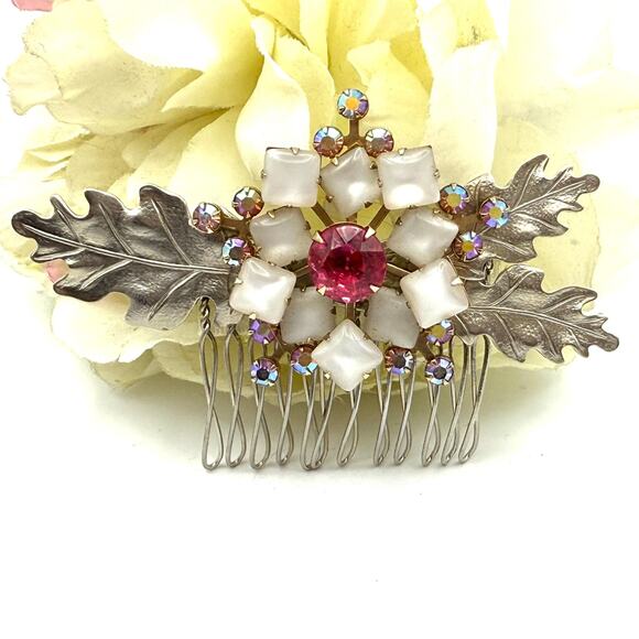 Bridal Hair Comb Winter Wedding Accessory Silver Leaf Winter White - Picture 5 of 7